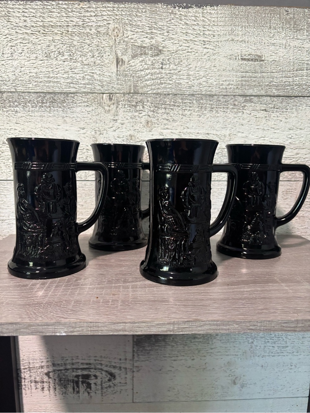 Black Decorative Ceramic Beer Mugs - Set of 4